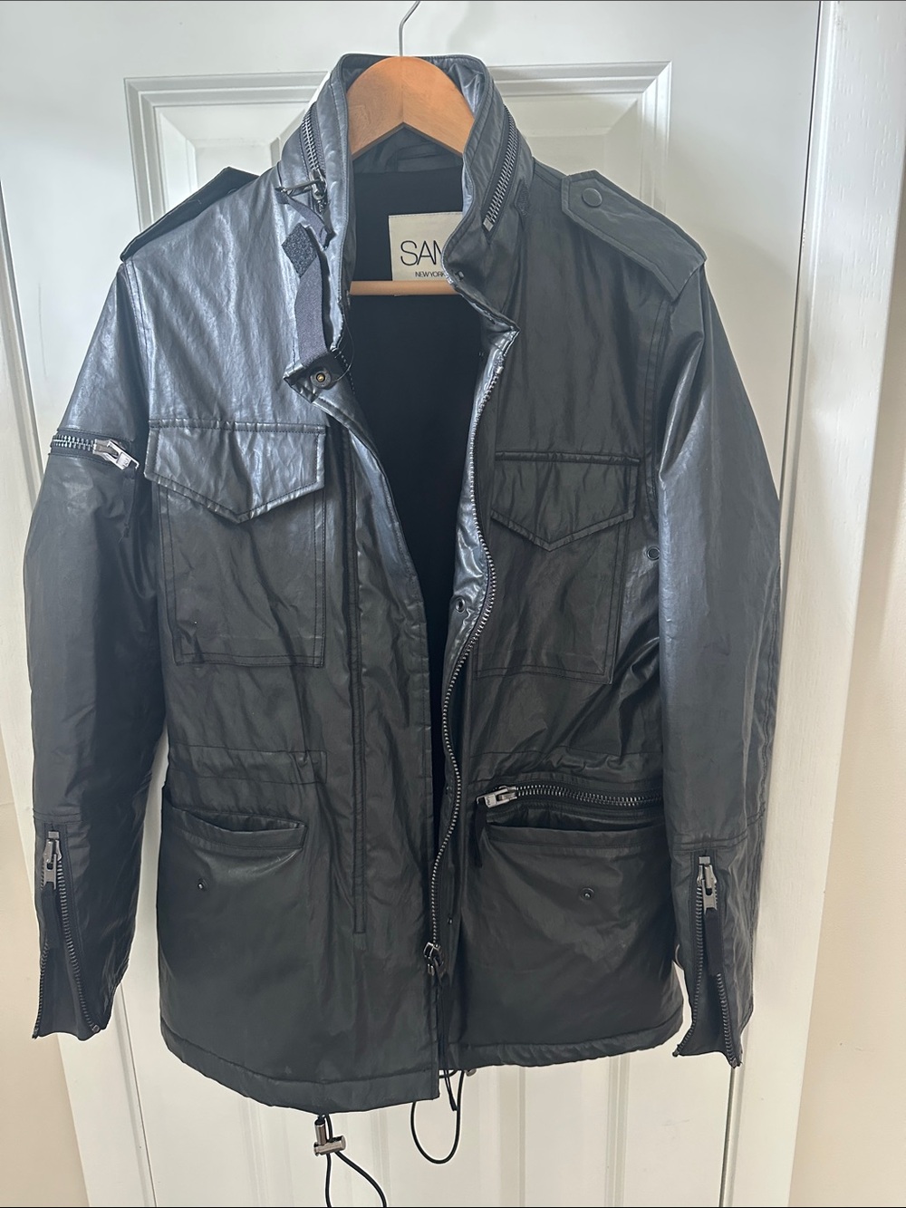 SAM. Black Military Field Jacket with Epaulettes